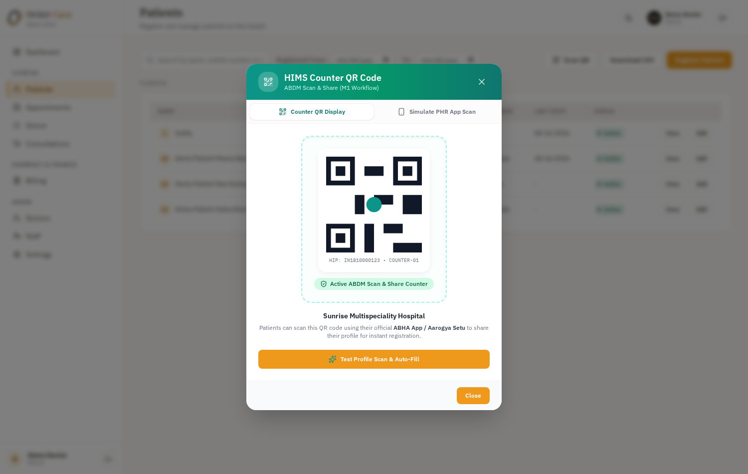 Orbit Care ABDM Scan & Share counter QR